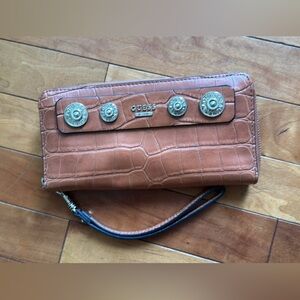 GUESS Anne Marie Large Zip-Around Wallet / Wristlet Cognac